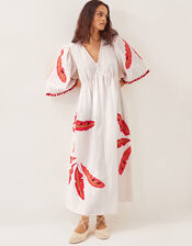 Cerse Leaf Print Maxi Dress, White (WHITE), large