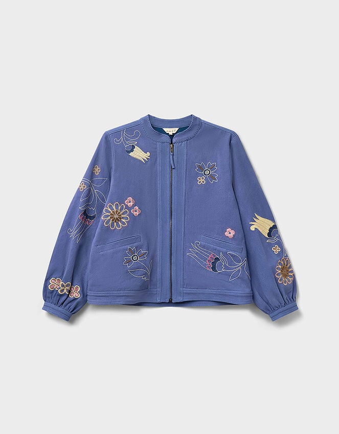 East Anyar Botanical Embroidered Cotton Twill Jacket, Blue (BLUE), large