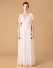 Beth Beaded Floral Plunge Bridal Dress, Ivory (IVORY), large
