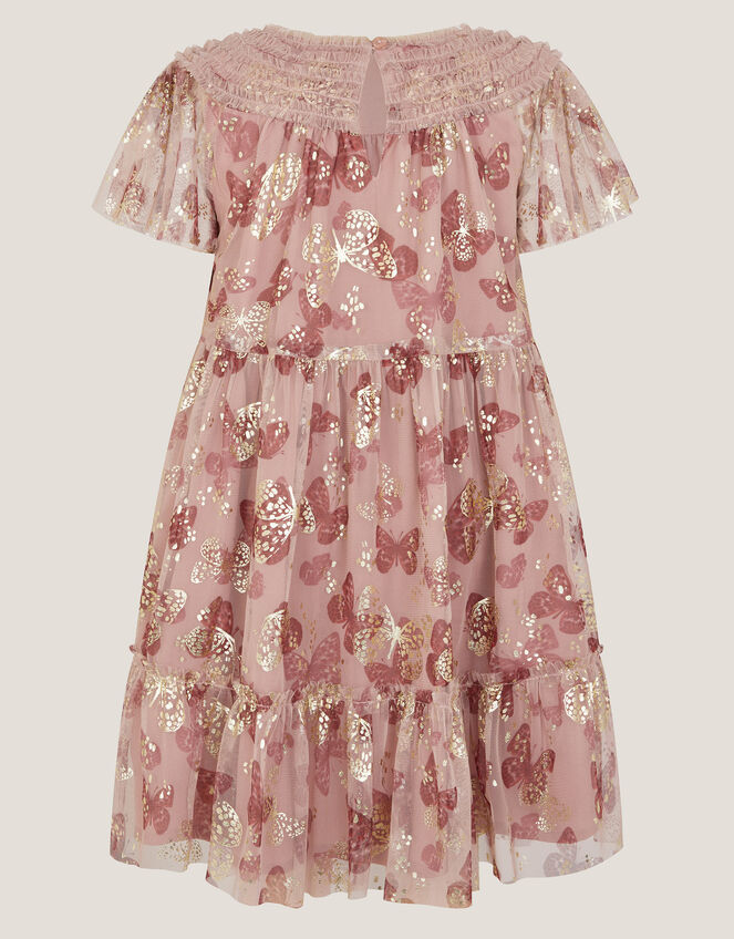 Butterfly Foil Print Party Dress, Pink (PINK), large