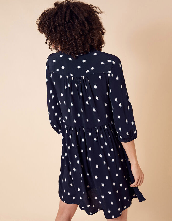 Spot Print Short Dress in Sustainable Viscose, Blue (NAVY), large