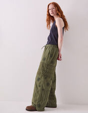 East Tasia Broderie Patchwork Trousers, Green (OLIVE), large