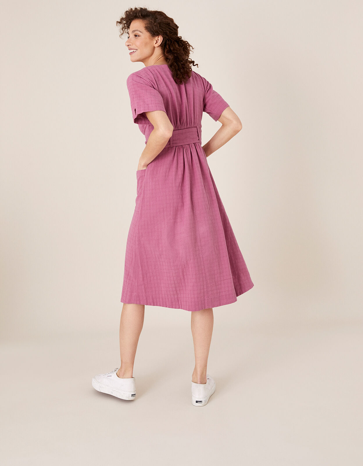 pink cotton midi dress