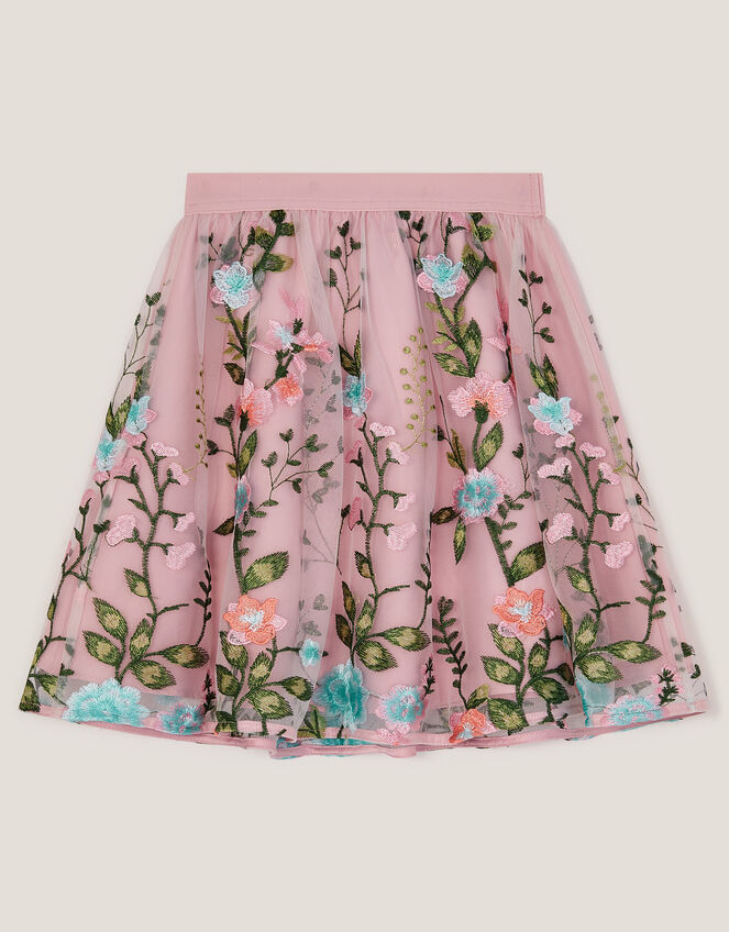 Heather Floral Embroidered Tulle Skirt, Multi (MULTI), large
