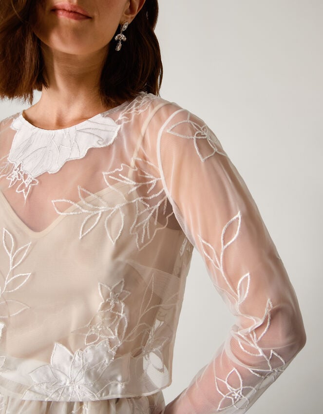 Rhea Floral Embroidered Mesh Wedding Top, Ivory (IVORY), large