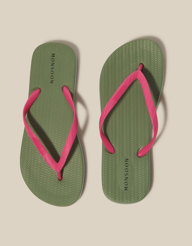 Lea Contrast Flip Flops, Green (KHAKI), large