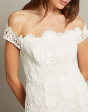 Clare Floral Embroidered Bardot Bridal Dress, Ivory (IVORY), large
