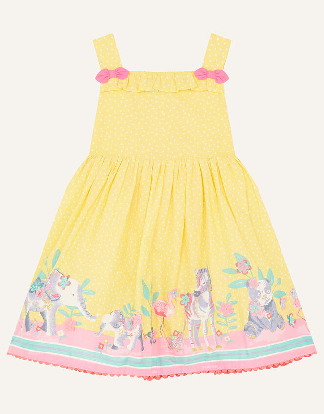Baby Animal Border Dress, Yellow (YELLOW), large