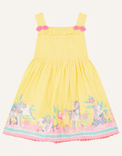 Baby Animal Border Dress, Yellow (YELLOW), large