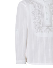 Keagan Embroidered Kurta Shirt in Pure Cotton, Ivory (IVORY), large
