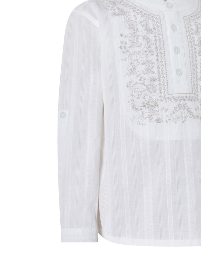 Keagan Embroidered Kurta Shirt in Pure Cotton, Ivory (IVORY), large