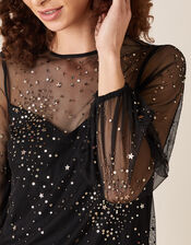 Stefania Embellished Star Tunic Dress, Black (BLACK), large