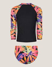 Tropical Floral UPF50+ Rash Vest & Briefs Set, Black (BLACK), large
