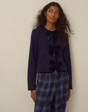 Belinda Velvet Bow Cardigan, Blue (NAVY), large