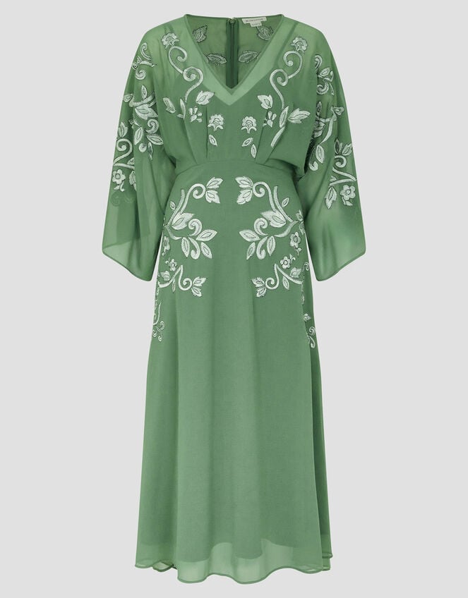 Hannah Embroidered Tea Dress, Green (GREEN), large
