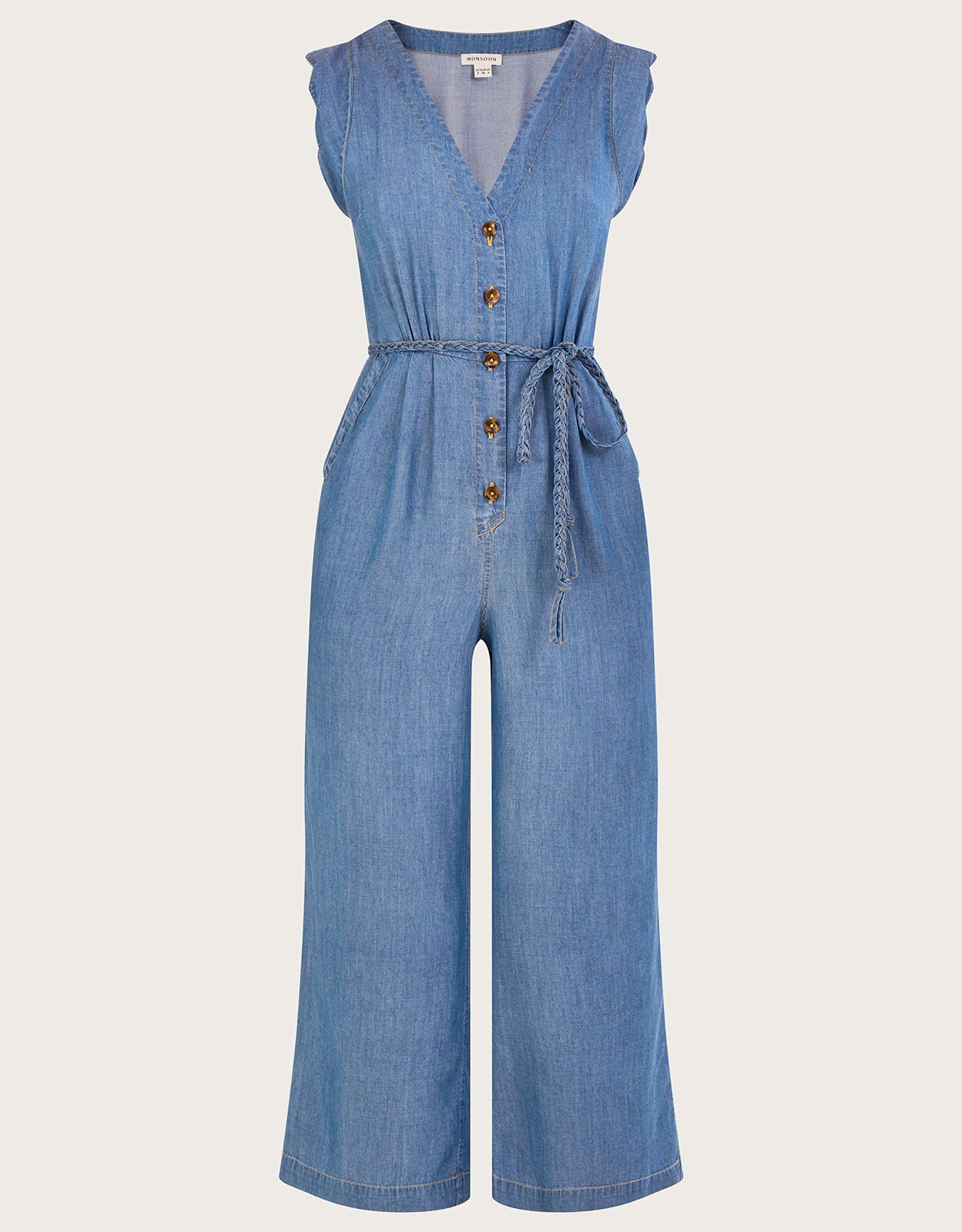 Belt denim jumpsuit sales