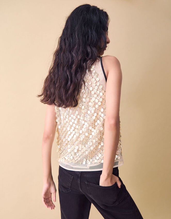 Clemence Solene Teardrop Sequin Tank Top, Nude (NUDE), large