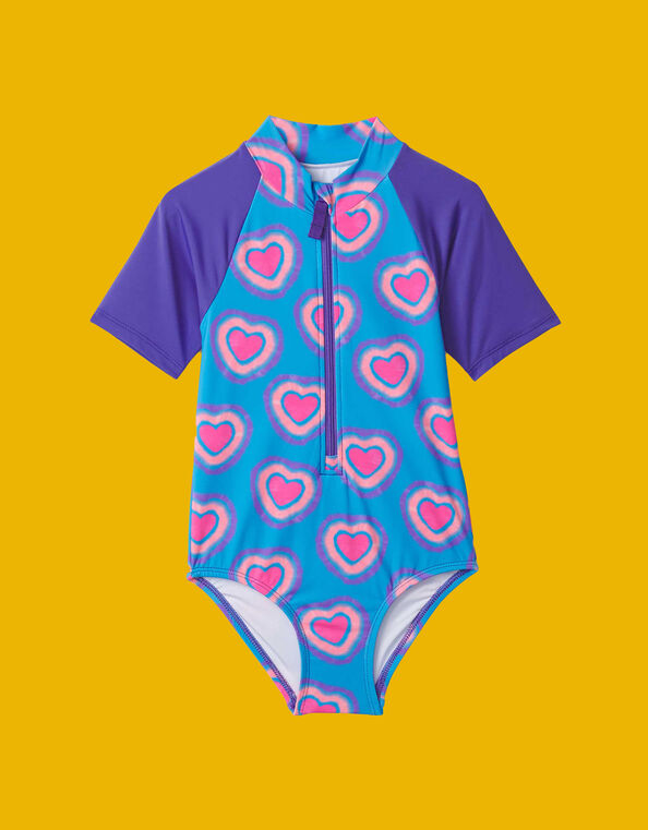 Hatley Heart Print Swimsuit, Blue (BLUE), large