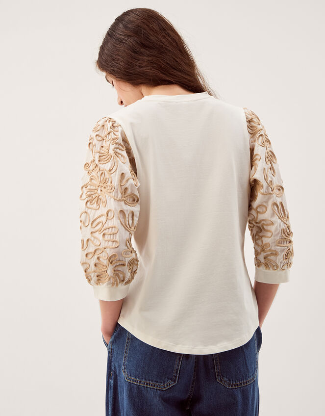Freya Embroidered Sleeve Top, Ivory (IVORY), large
