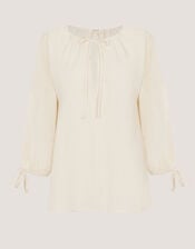 Callie Thorpe x Monsoon Tie Linen Blend Top, Natural (STONE), large