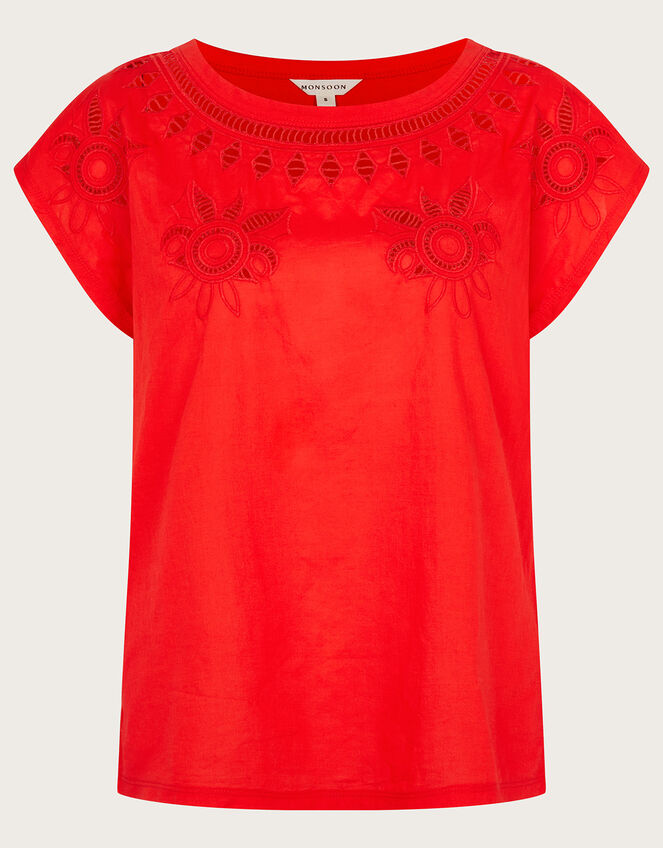 Floral Cut-Out T-Shirt, Red (RED), large