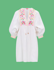 Sunuva Ladies Peruvian Floral Embroidered Dress, White (WHITE), large