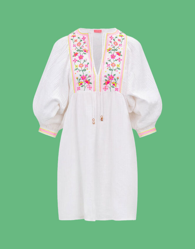 Sunuva Ladies Peruvian Floral Embroidered Dress, White (WHITE), large