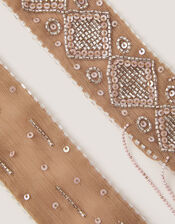 Enid Embellished Tassel Skinny Scarf, , large