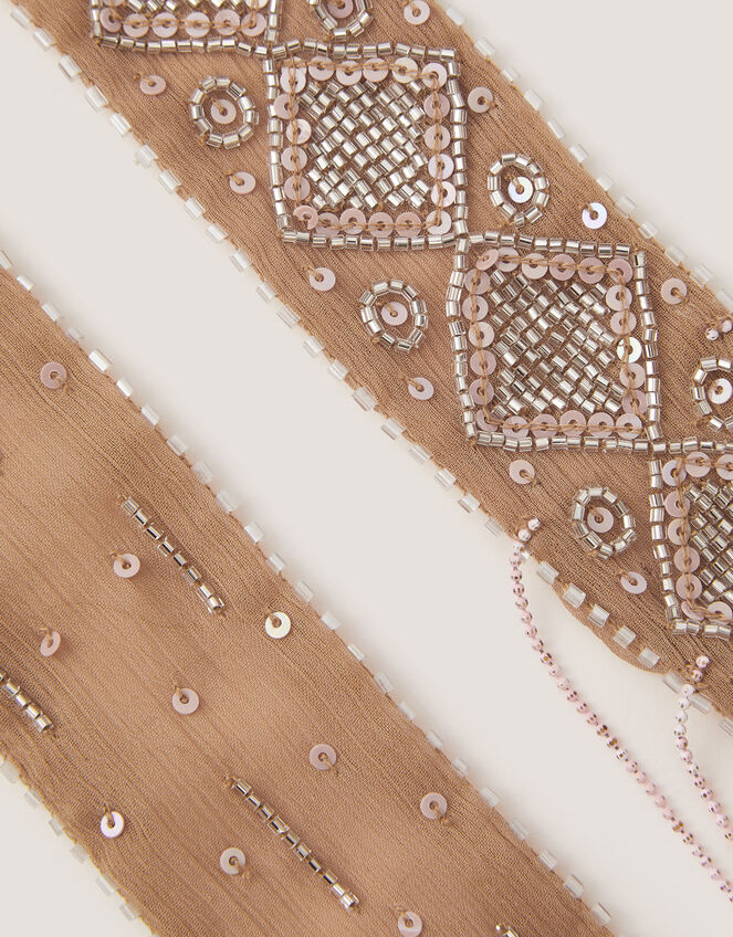 Enid Embellished Tassel Skinny Scarf, , large