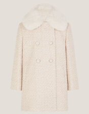 Detachable Collar Tweed Coat, Cream (CREAM), large