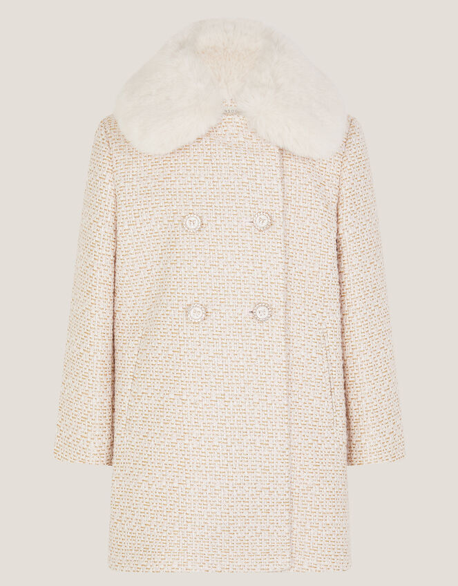 Detachable Collar Tweed Coat, Cream (CREAM), large