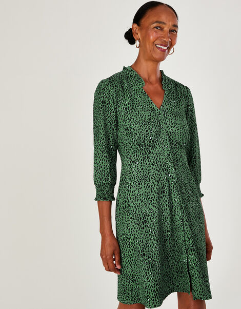 Animal Smock Dress with Recycled Polyester Green, Green (GREEN), large