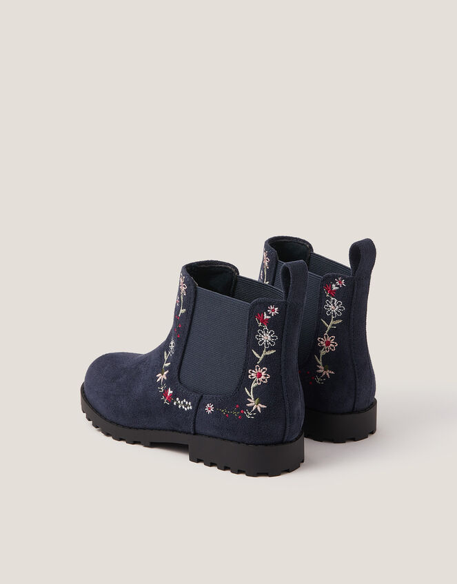 Floral Embroidered Chelsea Boots, Blue (NAVY), large