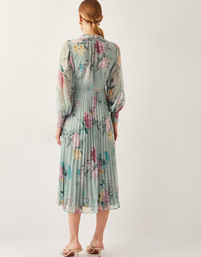 Agnes Floral Pleated Midi Dress, Green (SAGE), large