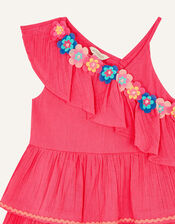 Fiesta Flower Frill Dress, Pink (BRIGHT PINK), large
