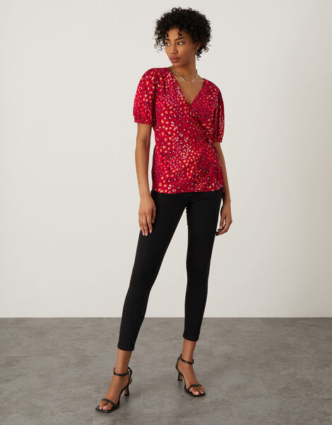 Animal Print Wrap Top in LENZING™ ECOVERO™ , Red (RED), large