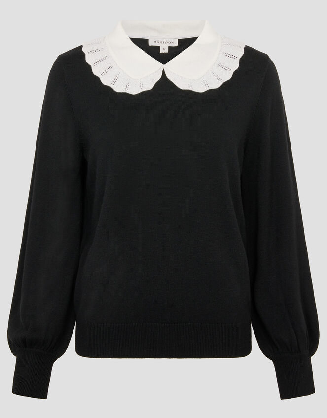 Cleo Pointelle Collar Jumper, Black (BLACK), large