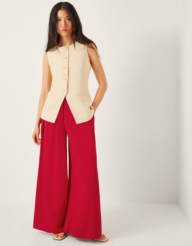 Diane Wide Leg Linen Blend Trousers, Red (RED), large