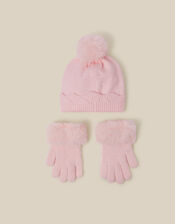 Glam Bobble Hat & Gloves Set, Pink (PINK), large