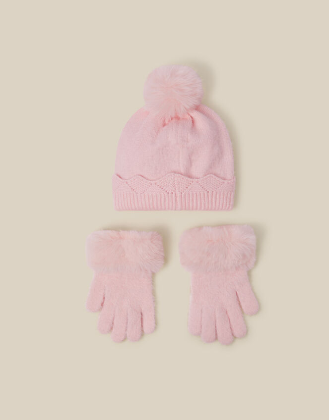 Glam Bobble Hat & Gloves Set, Pink (PINK), large