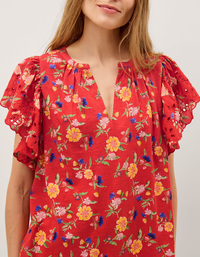 Libby Floral Print Jersey Top, Red (RED), large