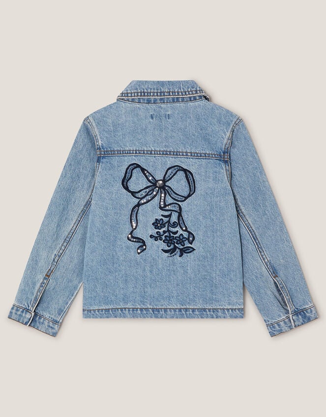 Bow Embroidered Denim Jacket, Blue (BLUE), large