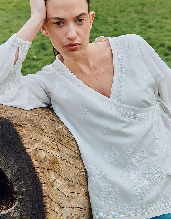 East Romana Hand-Chikankari Embroidered Top, White (WHITE), large