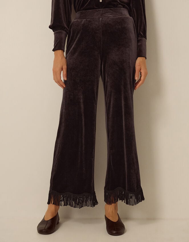 Tami Tassel Velvet Trousers, Brown (CHOCOLATE), large