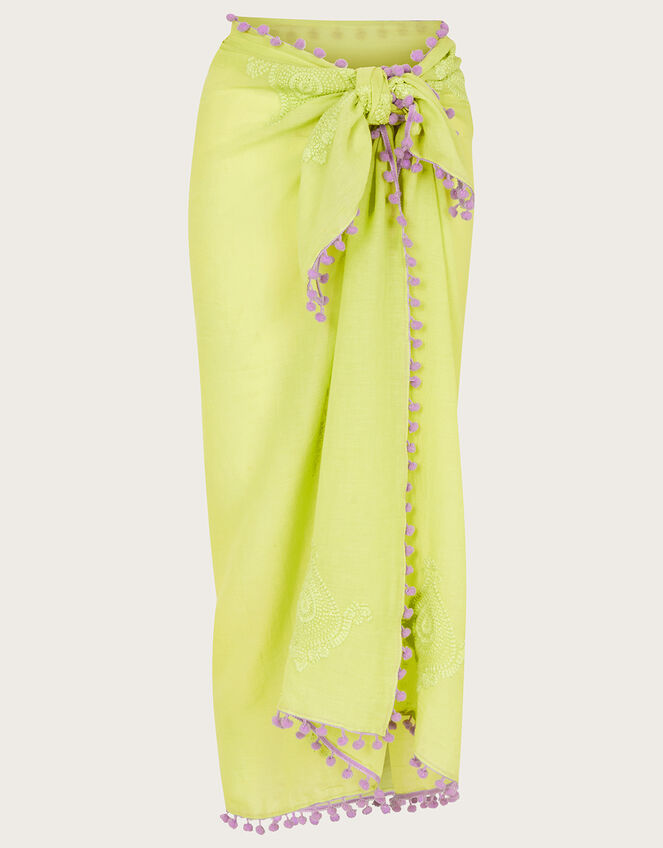 Paisley Embroidered Pom-Pom Sarong, , large
