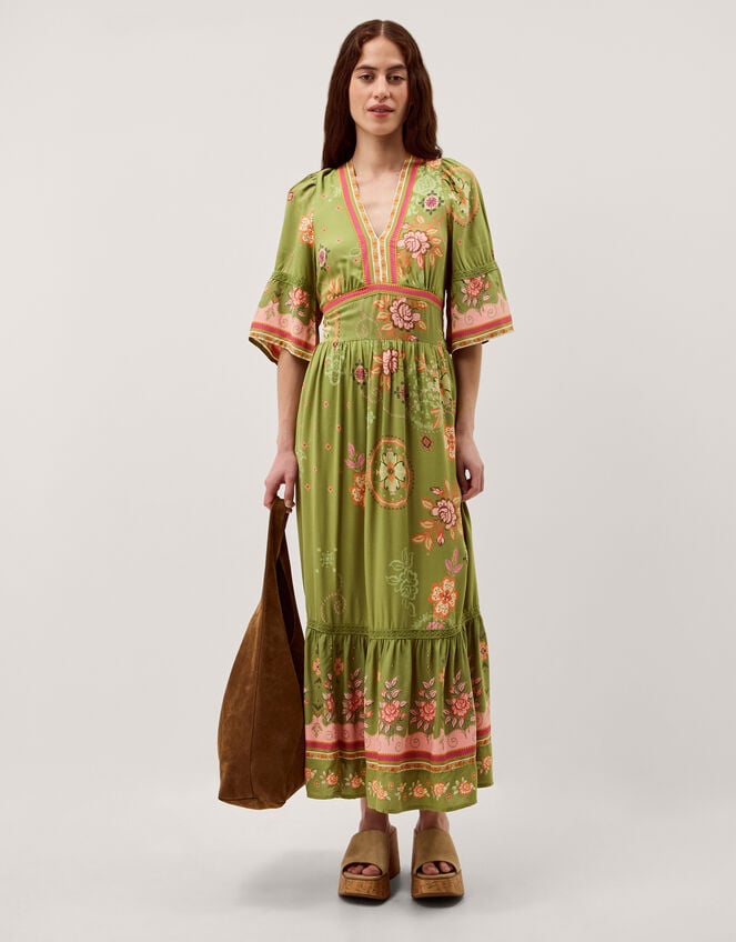 Eline Floral Print Maxi Dress, Green (GREEN), large