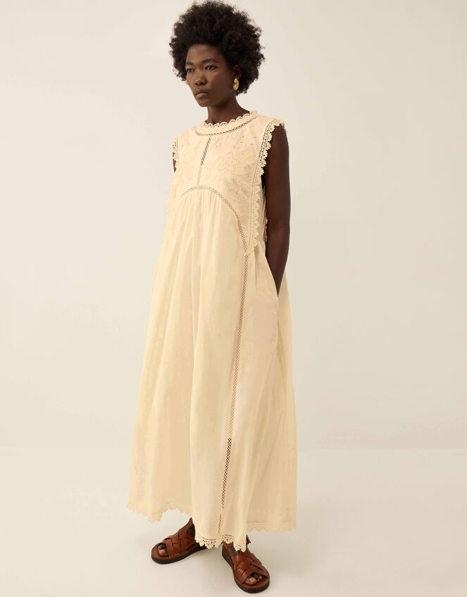 East Winnie Broderie Cotton Dress, White (WARM IVORY), large
