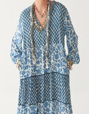 Maison Hotel Contrast Print Dress, Blue (BLUE), large