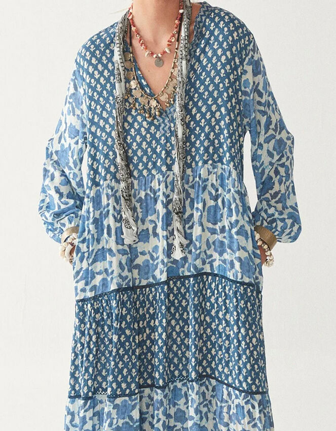 Maison Hotel Contrast Print Dress, Blue (BLUE), large