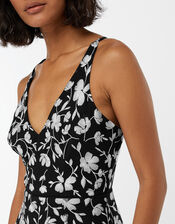 Victoria Floral Fishtail Dress, Black (BLACK), large